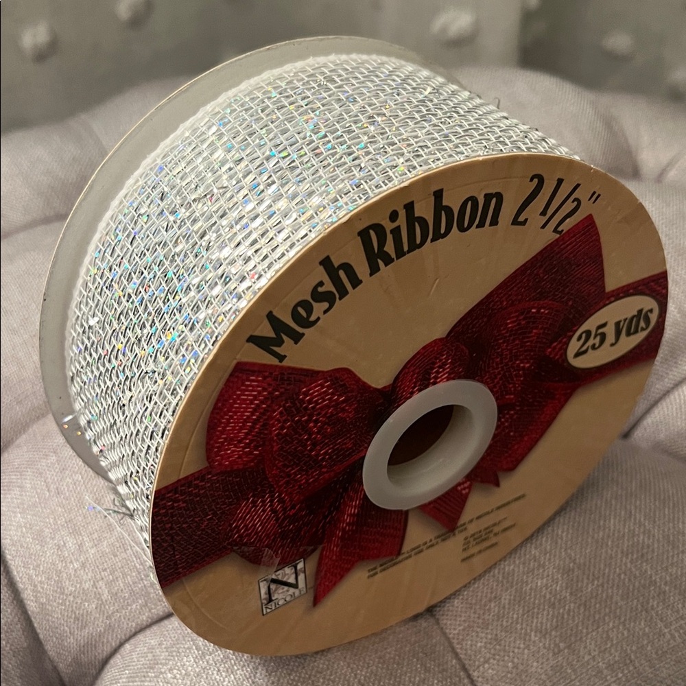 ❌TEMPORARILY UNAVAILABLE❌ Nicole Iridescent Silver and White Mesh Ribbon 2.5 in.